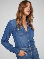 VILA Dark Blue Pocket Detail Lightweight Denim Shirt - Image 7 of 10