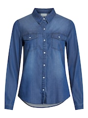 VILA Dark Blue Pocket Detail Lightweight Denim Shirt - Image 9 of 10