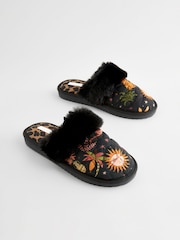 Never Fully Dressed Black Leopard Print Mule Slippers - Image 1 of 5