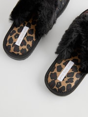 Never Fully Dressed Black Leopard Print Mule Slippers - Image 3 of 5