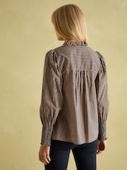 Joules Mariella Navy Stripe Cotton Frill Neck Blouse - Image 2 of 7