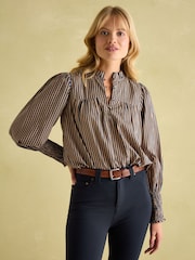 Joules Mariella Navy Stripe Cotton Frill Neck Blouse - Image 3 of 7
