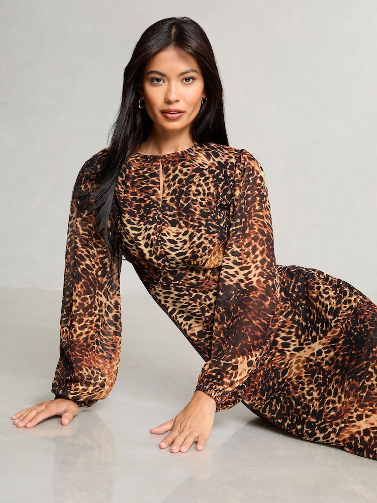 Lipsy Animal Printed Woven Long Sleeve Underbust Midi Dress - Image 4 of 4 Lipsy Animal Printed Woven Long Sleeve Underbust Midi Dress - Image 4 of 4