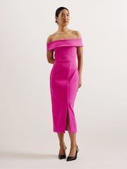 Ted Baker Purple Lerren Scuba Bardot Midi Dress - Image 1 of 5