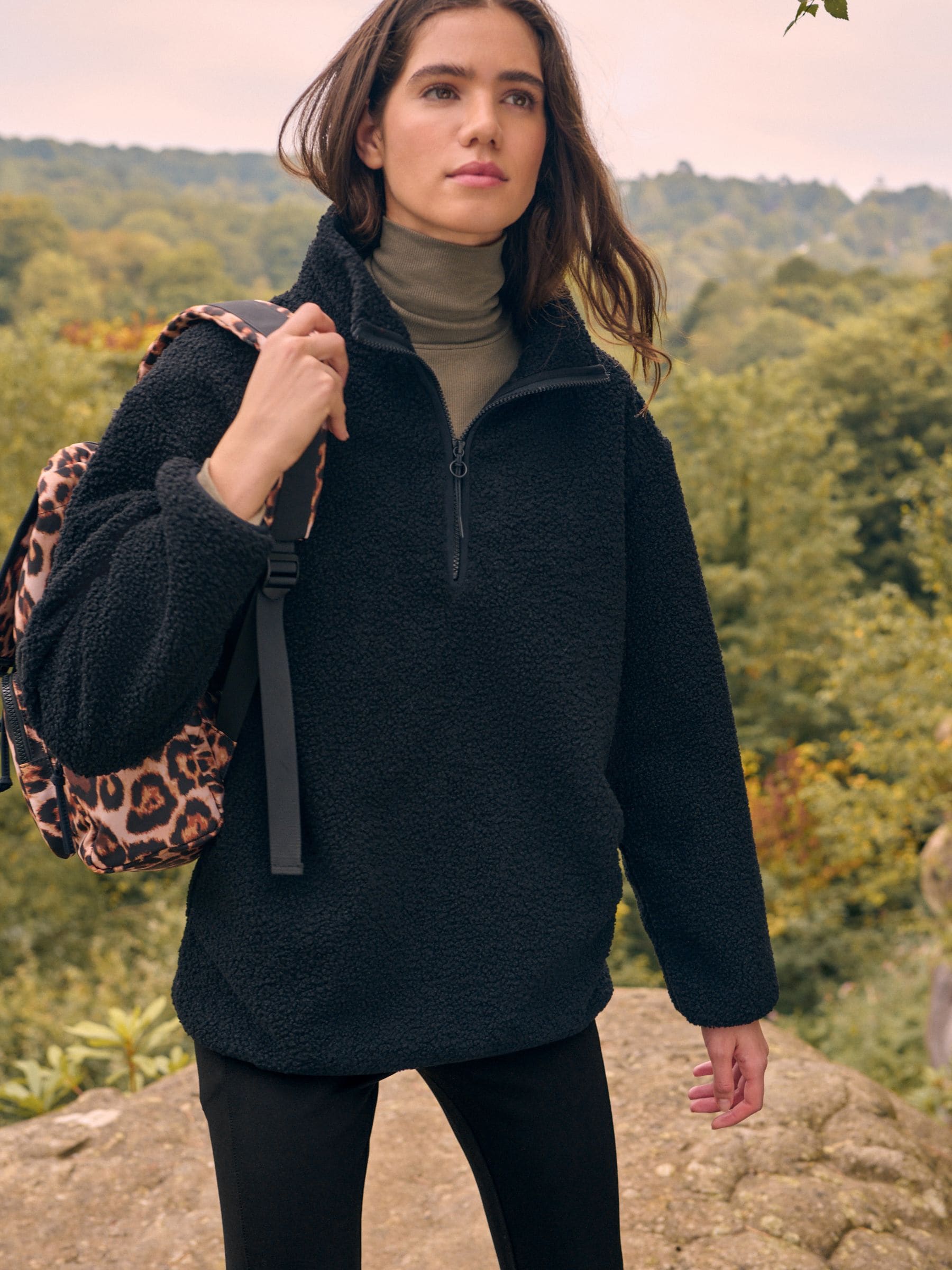 Womens black fleece zip up hot sale