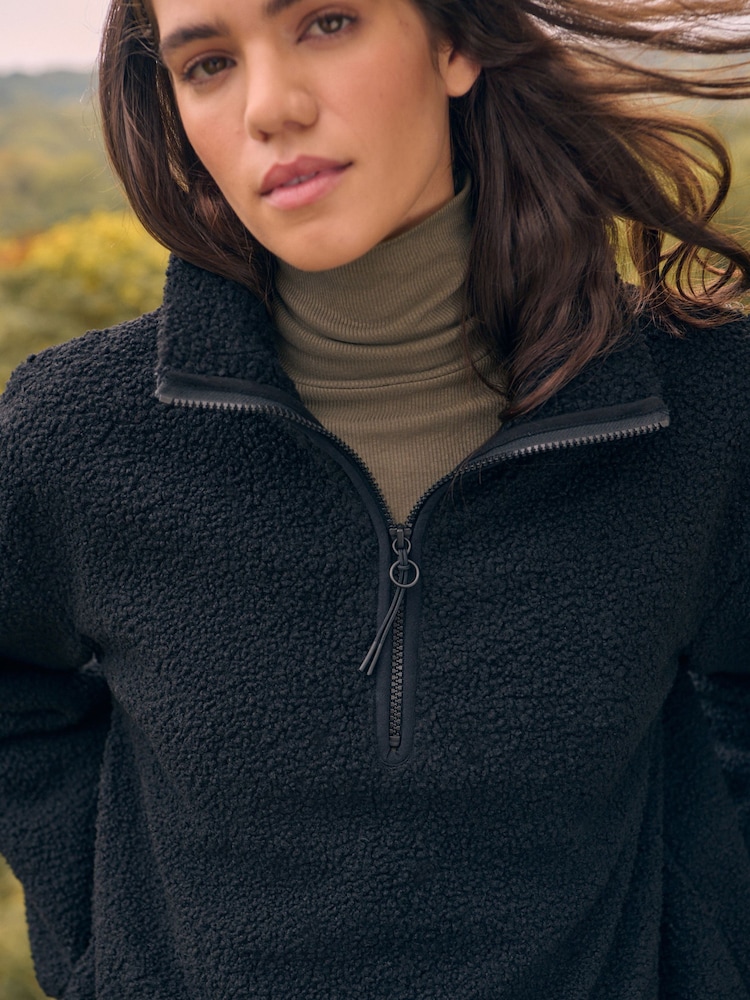 Black Teddy Borg Cosy Longline Quarter Zip Fleece - Image 5 of 8