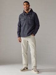 Navy Blue Hooded Borg Lined Textured Shacket - Image 2 of 10