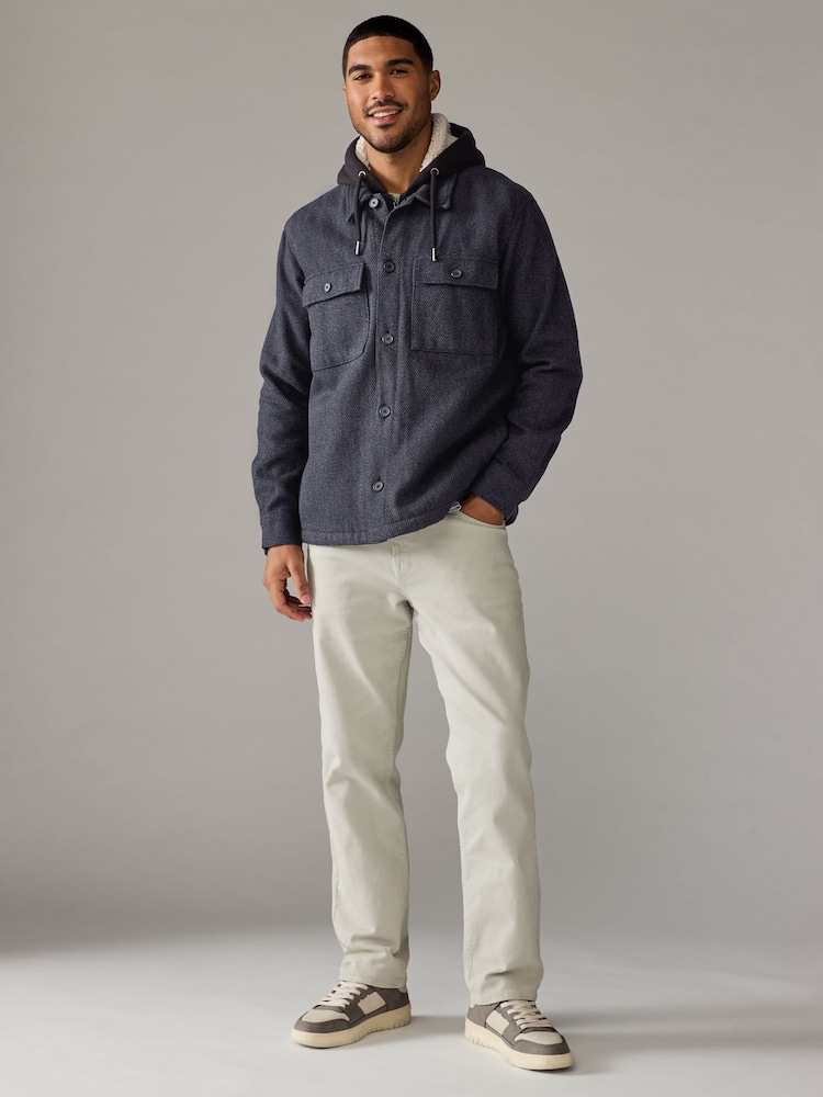 Navy Blue Hooded Borg Lined Textured Shacket - Image 2 of 10