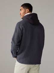 Navy Blue Hooded Borg Lined Textured Shacket - Image 3 of 10