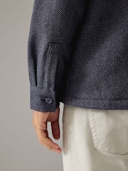 Navy Blue Hooded Borg Lined Textured Shacket - Image 6 of 10