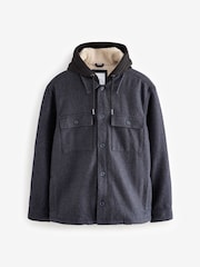 Navy Blue Hooded Borg Lined Textured Shacket - Image 7 of 10