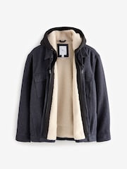 Navy Blue Hooded Borg Lined Textured Shacket - Image 8 of 10