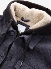 Navy Blue Hooded Borg Lined Textured Shacket - Image 9 of 10