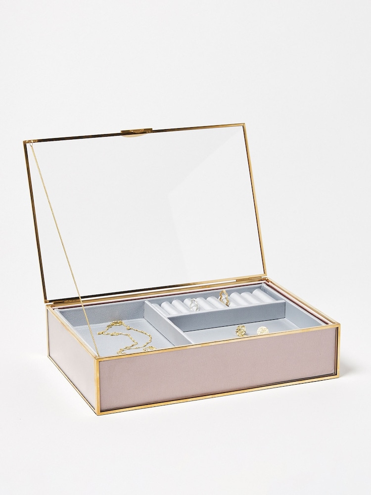 Oliver Bonas Pink Glass Satin Jewellery Box - Image 1 of 4 Oliver Bonas Pink Glass Satin Jewellery Box - Image 1 of 4