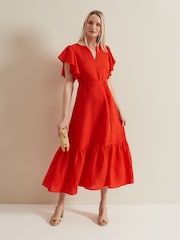 Phase Eight Red Morgan Linen Midi Dress - Image 2 of 7