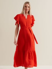 Phase Eight Red Morgan Linen Midi Dress - Image 4 of 7