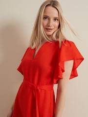 Phase Eight Red Morgan Linen Midi Dress - Image 5 of 7