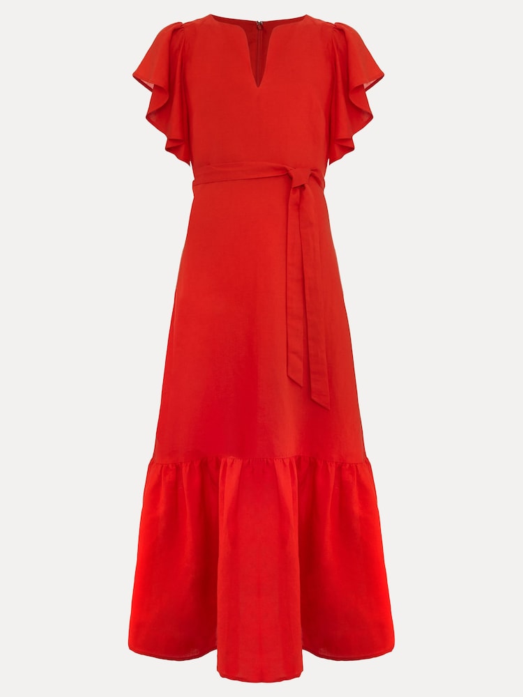 Phase Eight Red Morgan Linen Midi Dress - Image 7 of 7