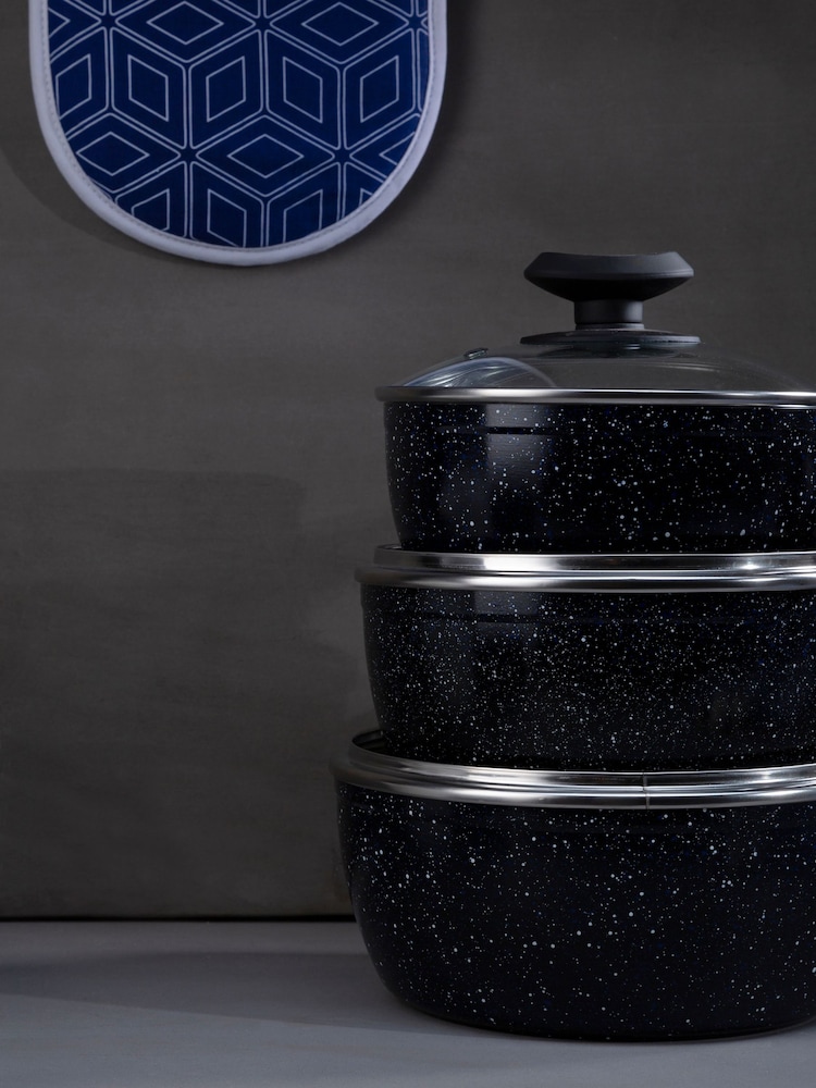 Maison by Premier Black Stoneflam 18cm Saucepan With Glass Lid - Image 1 of 3