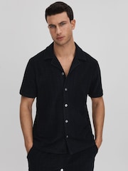 Reiss Navy Bay Towelling Cuban Collar Shirt - Image 1 of 6
