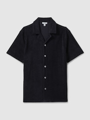 Reiss Navy Bay Towelling Cuban Collar Shirt - Image 2 of 6