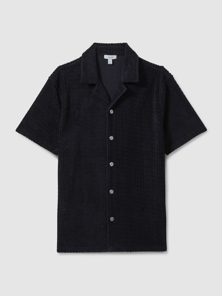 Reiss Navy Bay Towelling Cuban Collar Shirt - Image 2 of 6