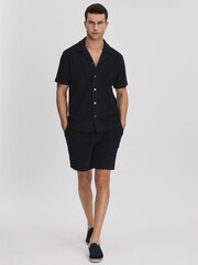 Reiss Navy Bay Towelling Cuban Collar Shirt - Image 3 of 6