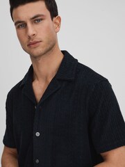 Reiss Navy Bay Towelling Cuban Collar Shirt - Image 4 of 6