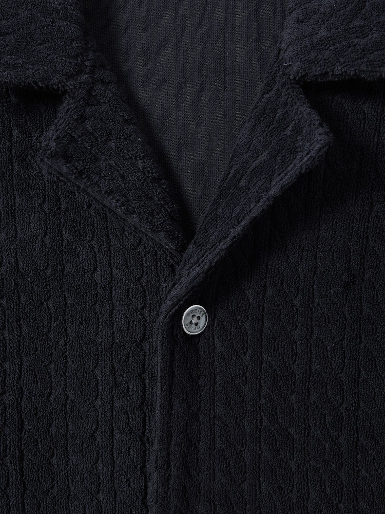 Reiss Navy Bay Towelling Cuban Collar Shirt - Image 6 of 6