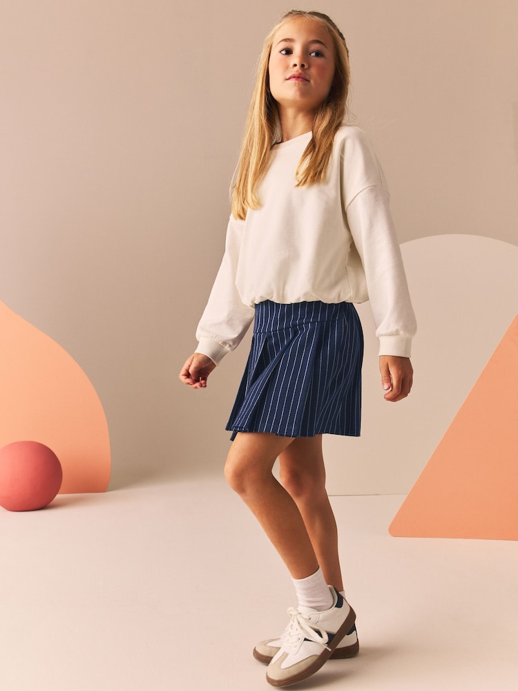 Navy Blue Stripe Pleated Skort (3-16yrs) - Image 2 of 8