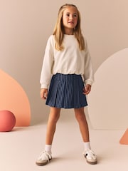 Navy Blue Stripe Pleated Skort (3-16yrs) - Image 4 of 8