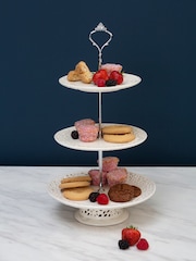 Maison by Premier Cream 3 Tier Ceramic Lace Cake Plate - Image 1 of 4