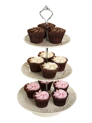 Maison by Premier Cream 3 Tier Ceramic Lace Cake Plate - Image 2 of 4