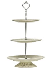 Maison by Premier Cream 3 Tier Ceramic Lace Cake Plate - Image 3 of 4