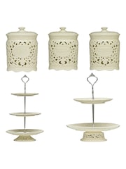 Maison by Premier Cream 3 Tier Ceramic Lace Cake Plate - Image 4 of 4