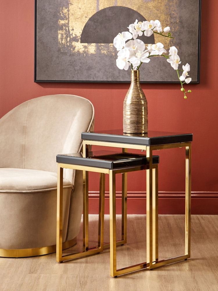 Interiors by Premier Set of 2 Black Gold Kensington Townhouse Nesting Tables - Image 1 of 4 Interiors by Premier Set of 2 Black Gold Kensington Townhouse Nesting Tables - Image 1 of 4