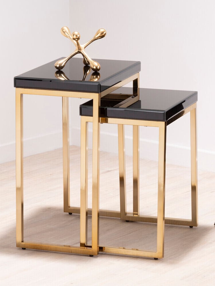 Interiors by Premier Set of 2 Black Gold Kensington Townhouse Nesting Tables - Image 2 of 4 Interiors by Premier Set of 2 Black Gold Kensington Townhouse Nesting Tables - Image 2 of 4