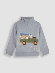 JoJo Maman Bébé Blue Safari Jeep Appliqué Half Zip Sweatshirt - Image 1 of 3