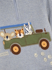JoJo Maman Bébé Blue Safari Jeep Appliqué Half Zip Sweatshirt - Image 3 of 3