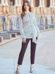 Sosandar Black Keyhole Detail Tie Side Satin Top - Image 1 of 5
