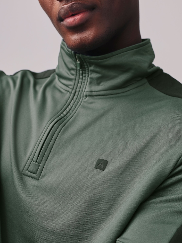 Khaki Green Active Gym Training Quarter Zip Neck - Image 4 of 7