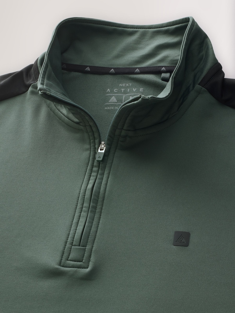 Khaki Green Active Gym Training Quarter Zip Neck - Image 6 of 7