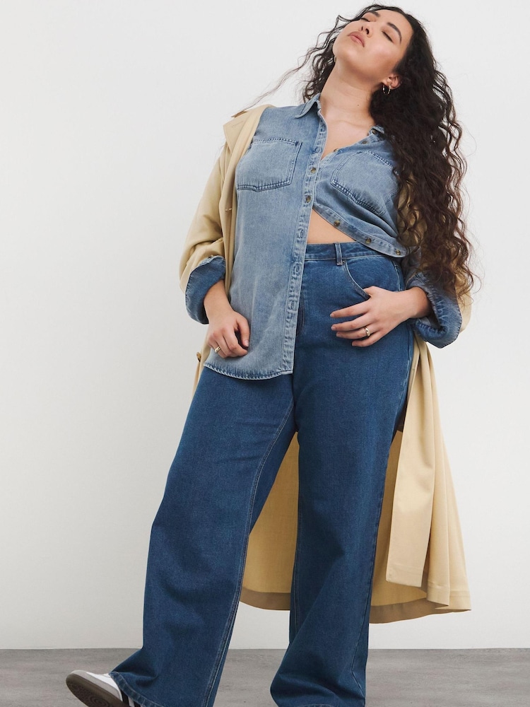 Simply Be Blue Bleach Wash 00s Wide Leg Jeans - Image 2 of 4