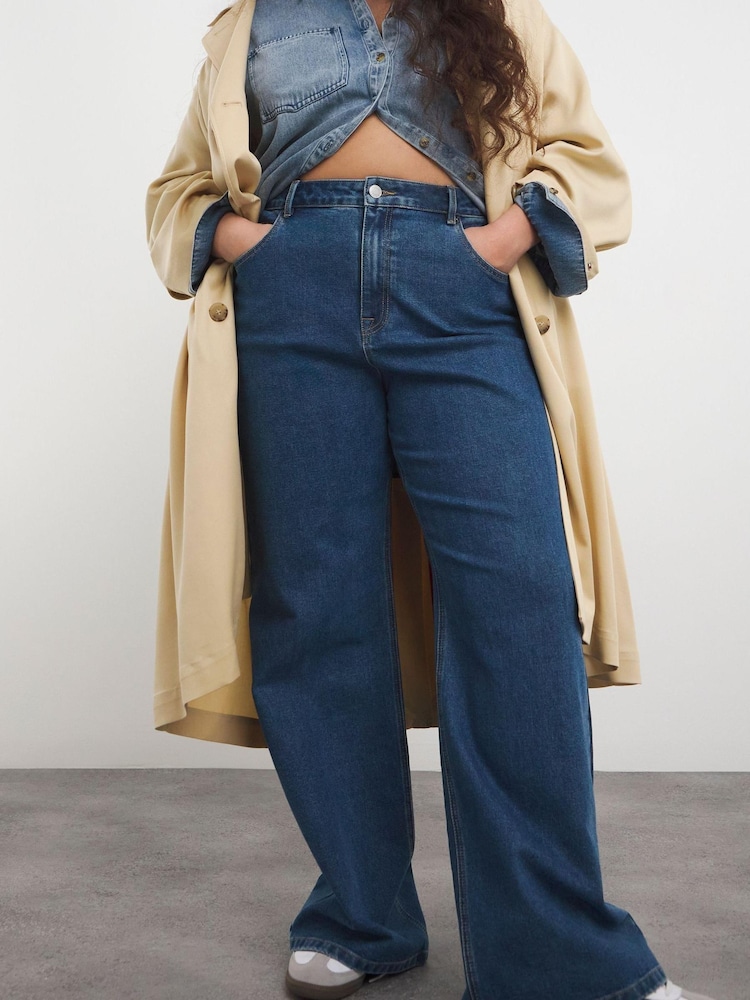 Simply Be Blue Bleach Wash 00s Wide Leg Jeans - Image 4 of 4