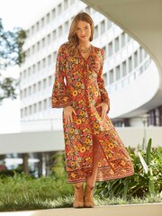 Joe Browns Orange Retro Floral Flared Maxi Dress - Image 1 of 7