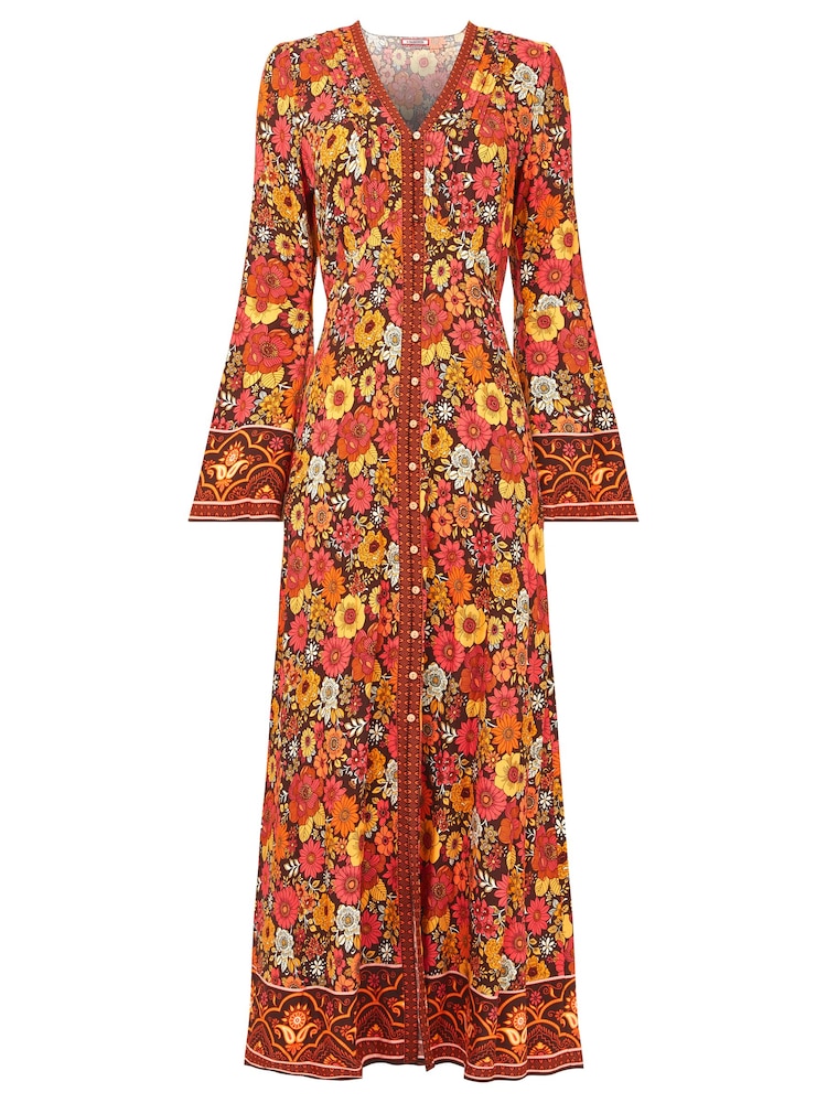 Joe Browns Orange Retro Floral Flared Maxi Dress - Image 2 of 7