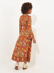 Joe Browns Orange Retro Floral Flared Maxi Dress - Image 4 of 7