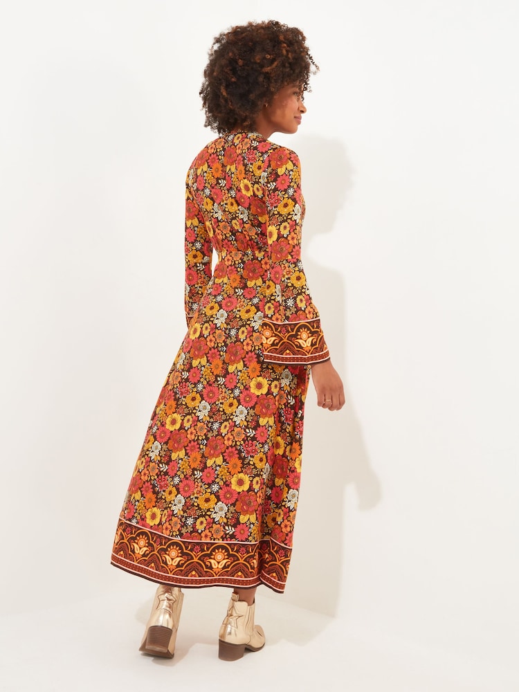 Joe Browns Orange Retro Floral Flared Maxi Dress - Image 4 of 7