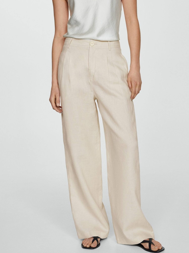 Mango Cream Linen Wideleg Trousers - Image 1 of 6