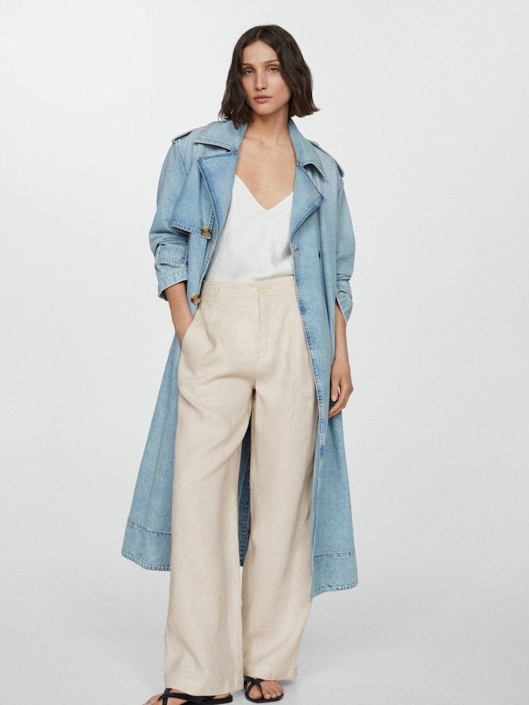 Mango Cream Linen Wideleg Trousers - Image 2 of 6 Mango Cream Linen Wideleg Trousers - Image 2 of 6